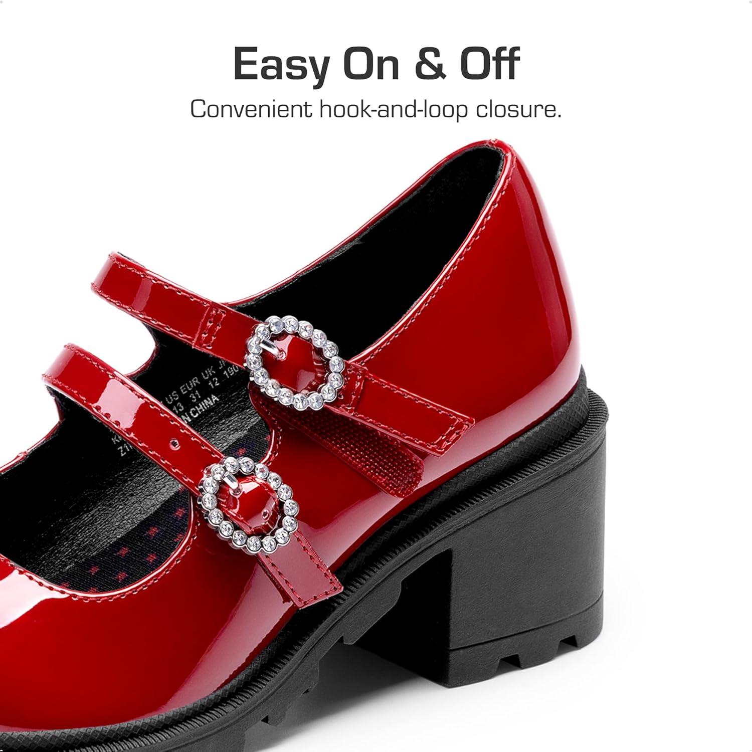 imageDREAM PAIRS Mary Jane Shoes for Girls Platform School Uniform Party Chunky Dress Heel Double Straps Flats for Little Big KidRed