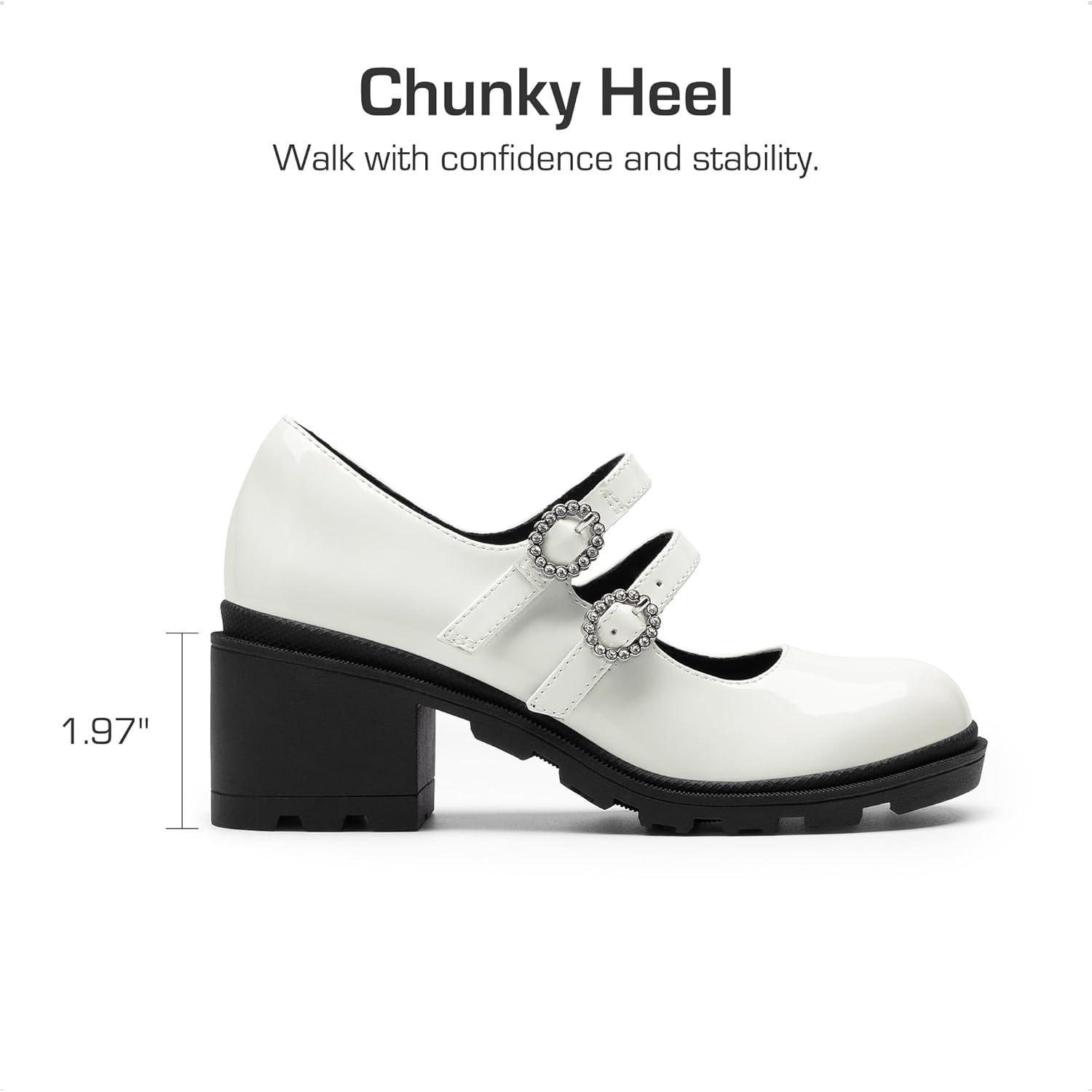 imageDREAM PAIRS Mary Jane Shoes for Girls Platform School Uniform Party Chunky Dress Heel Double Straps Flats for Little Big KidWhite