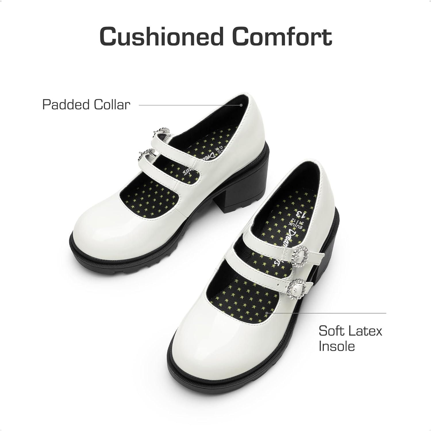imageDREAM PAIRS Mary Jane Shoes for Girls Platform School Uniform Party Chunky Dress Heel Double Straps Flats for Little Big KidWhite