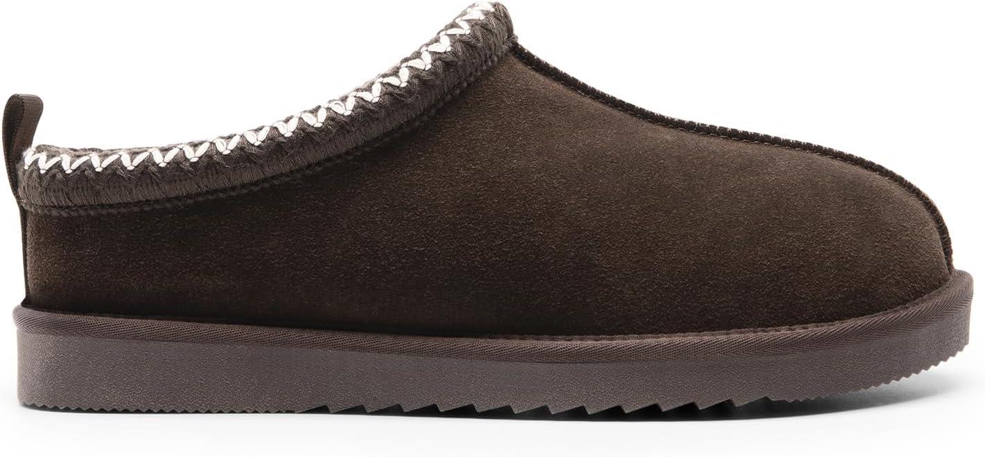 imageDREAM PAIRS Mens Fuzzy Cozy Slippers Genuine Suede Indoor Outdoor Home Comfy Winter Slip On Cute Warm Memory Foam Furry Shoes FuzzyEasyBrown