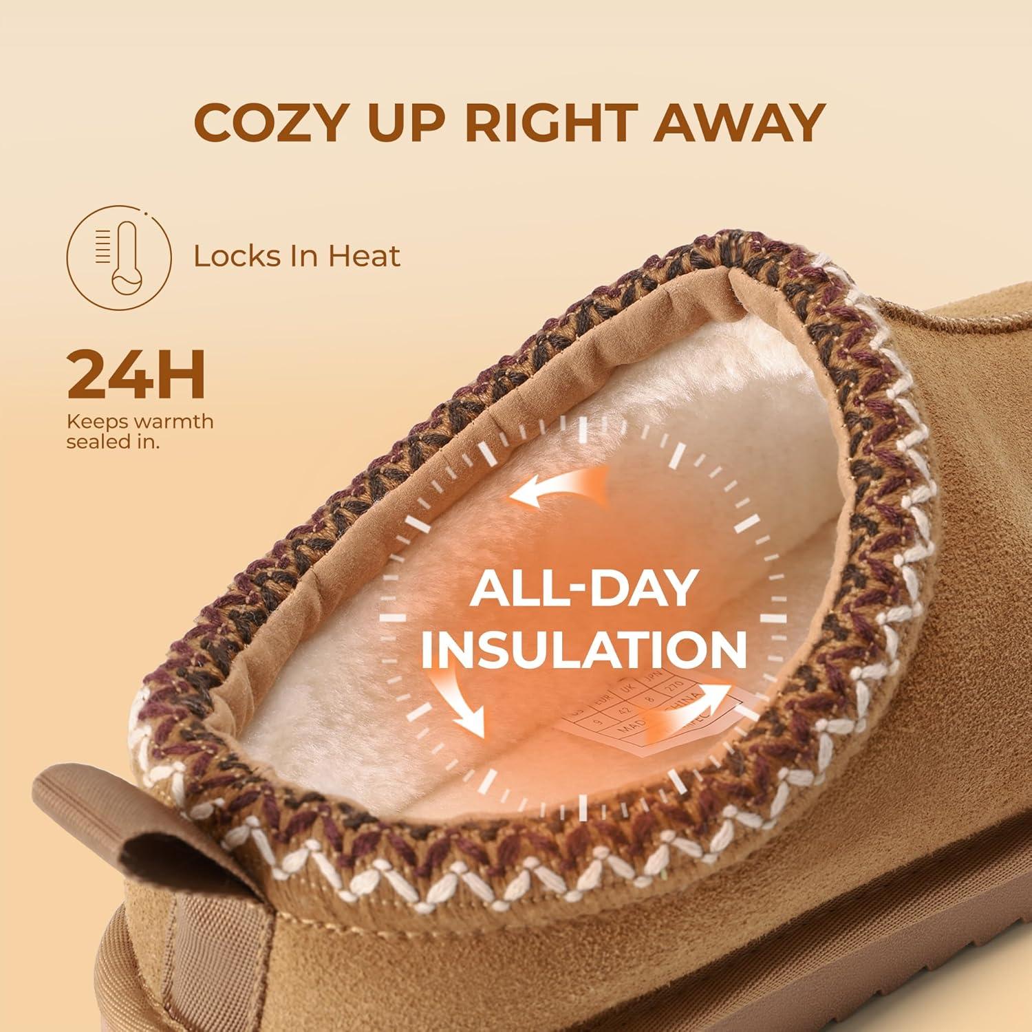 imageDREAM PAIRS Mens Fuzzy Cozy Slippers Genuine Suede Indoor Outdoor Home Comfy Winter Slip On Cute Warm Memory Foam Furry Shoes FuzzyEasyChestnut