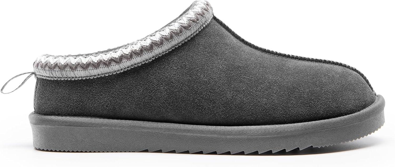 imageDREAM PAIRS Mens Fuzzy Cozy Slippers Genuine Suede Indoor Outdoor Home Comfy Winter Slip On Cute Warm Memory Foam Furry Shoes FuzzyEasyGrey