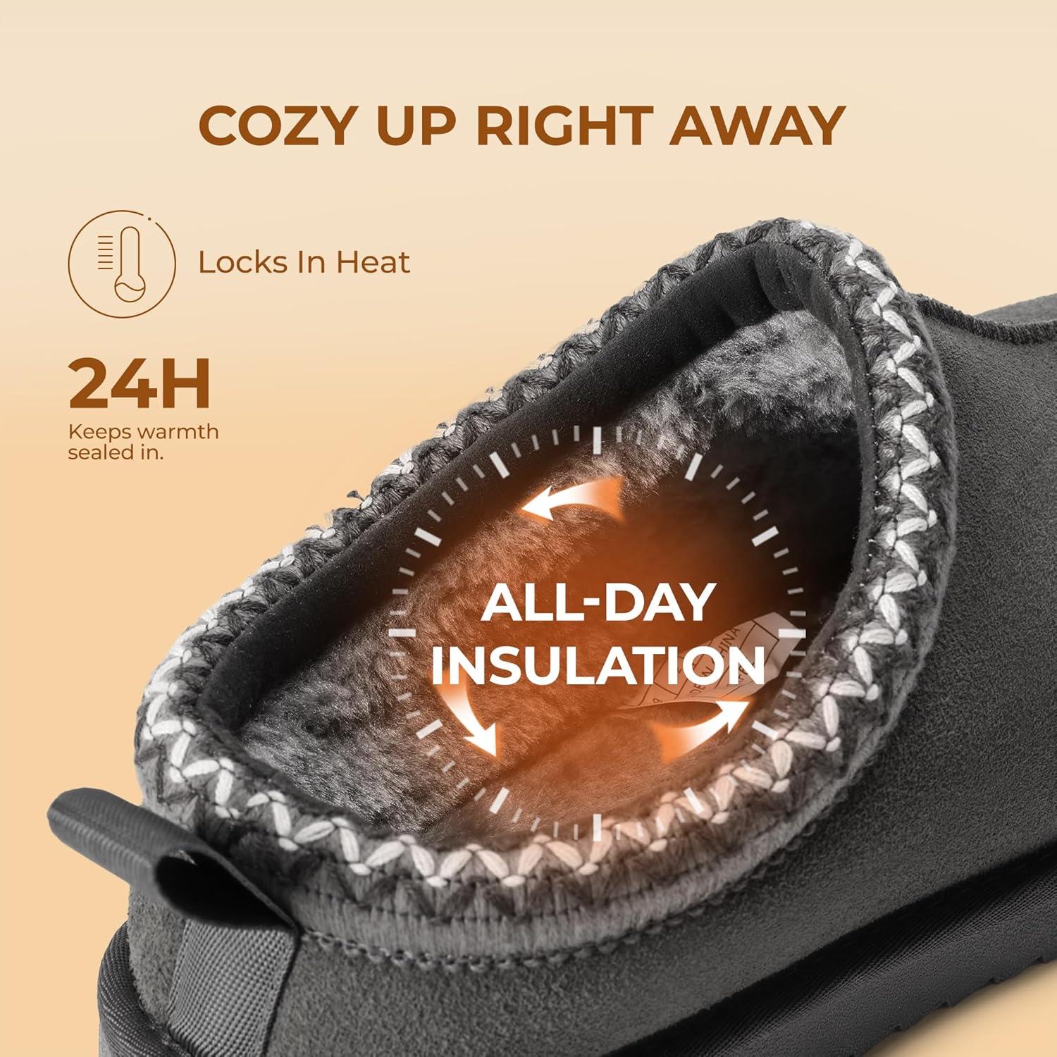 imageDREAM PAIRS Mens Fuzzy Cozy Slippers Genuine Suede Indoor Outdoor Home Comfy Winter Slip On Cute Warm Memory Foam Furry Shoes FuzzyEasyGrey