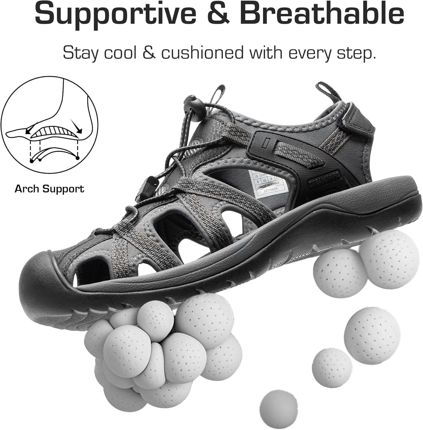 imageDREAM PAIRS Mens Sandals Hiking Water Sport Athletic Beach Outdoor Comfortable Casual Closed Toe Summer Sandal ShoesBlackDark Grey