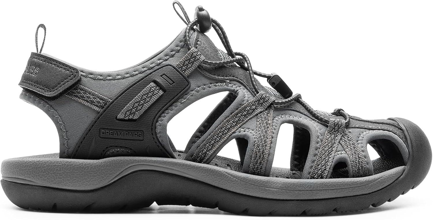 imageDREAM PAIRS Mens Sandals Hiking Water Sport Athletic Beach Outdoor Comfortable Casual Closed Toe Summer Sandal ShoesBlackDark Grey