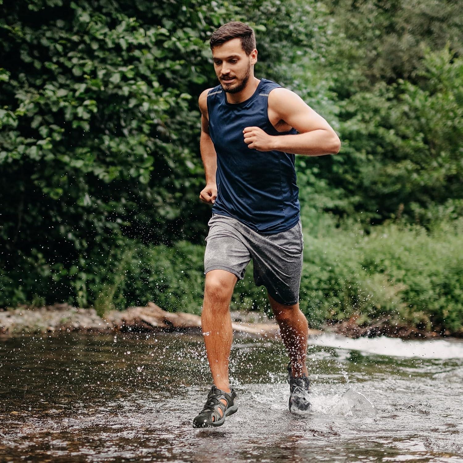 imageDREAM PAIRS Mens Sandals Hiking Water Sport Athletic Beach Outdoor Comfortable Casual Closed Toe Summer Sandal ShoesBlackDark Grey