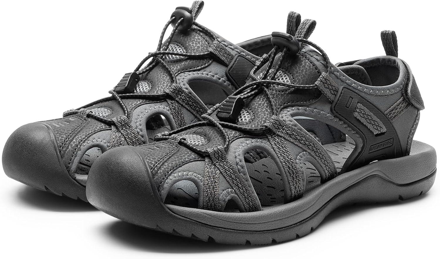 imageDREAM PAIRS Mens Sandals Hiking Water Sport Athletic Beach Outdoor Comfortable Casual Closed Toe Summer Sandal ShoesBlackDark Grey