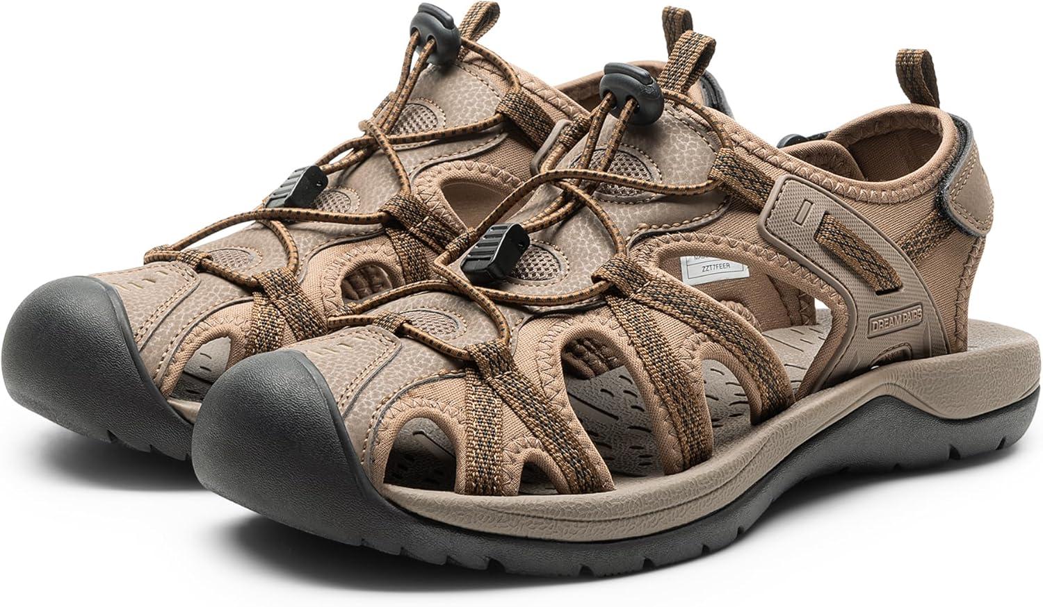 imageDREAM PAIRS Mens Sandals Hiking Water Sport Athletic Beach Outdoor Comfortable Casual Closed Toe Summer Sandal ShoesKhaki