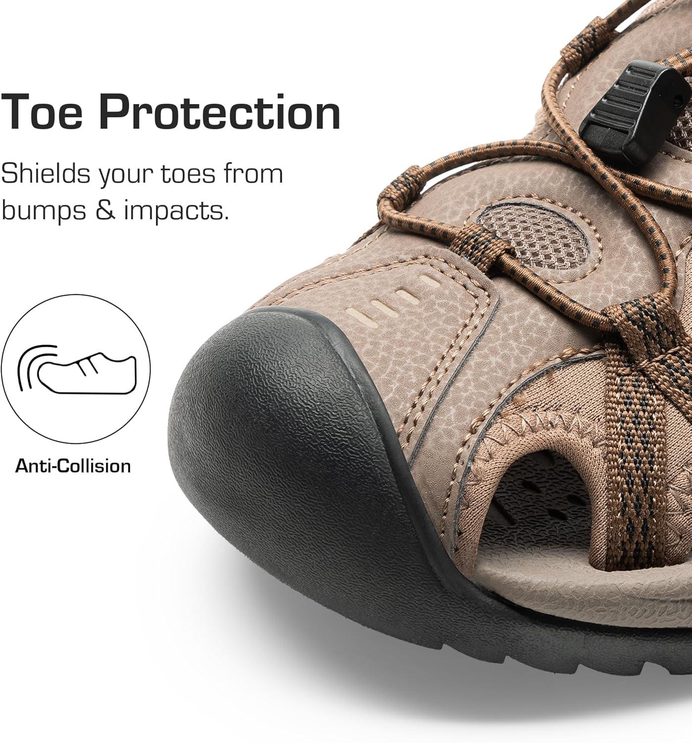 imageDREAM PAIRS Mens Sandals Hiking Water Sport Athletic Beach Outdoor Comfortable Casual Closed Toe Summer Sandal ShoesKhaki