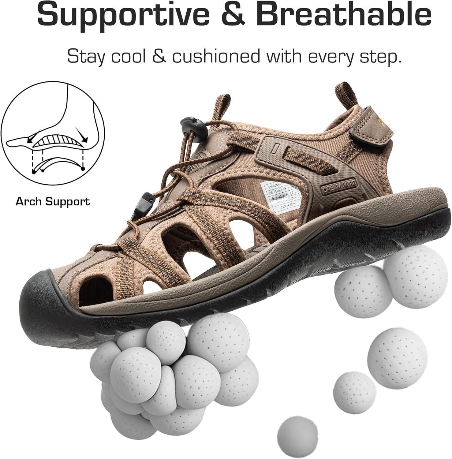 imageDREAM PAIRS Mens Sandals Hiking Water Sport Athletic Beach Outdoor Comfortable Casual Closed Toe Summer Sandal ShoesKhaki