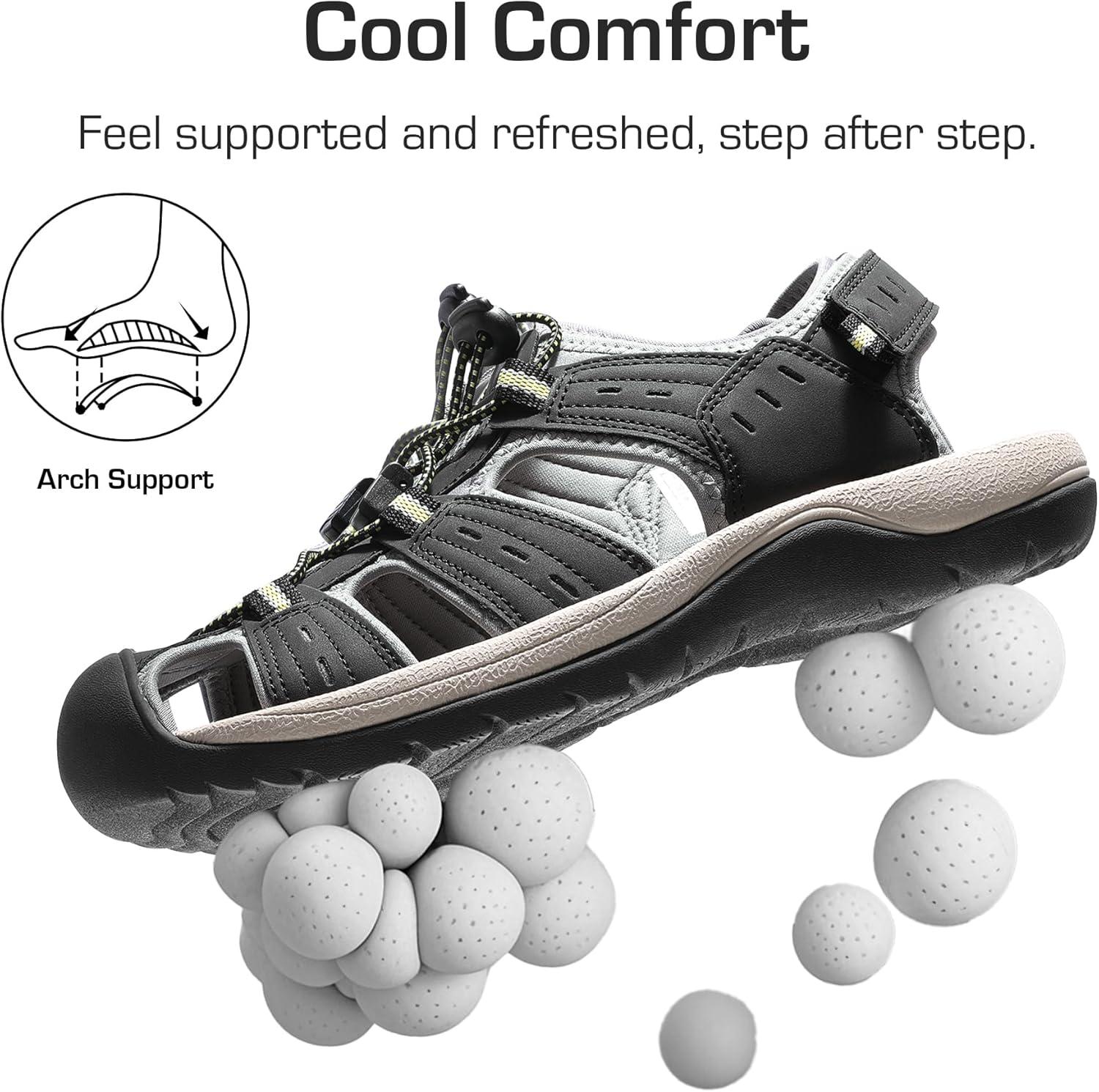 imageDREAM PAIRS Mens Support Sandals Athletic Outdoor QuickDry Mesh Closed Toe Lightweight Comfortable Water ShoesBlack