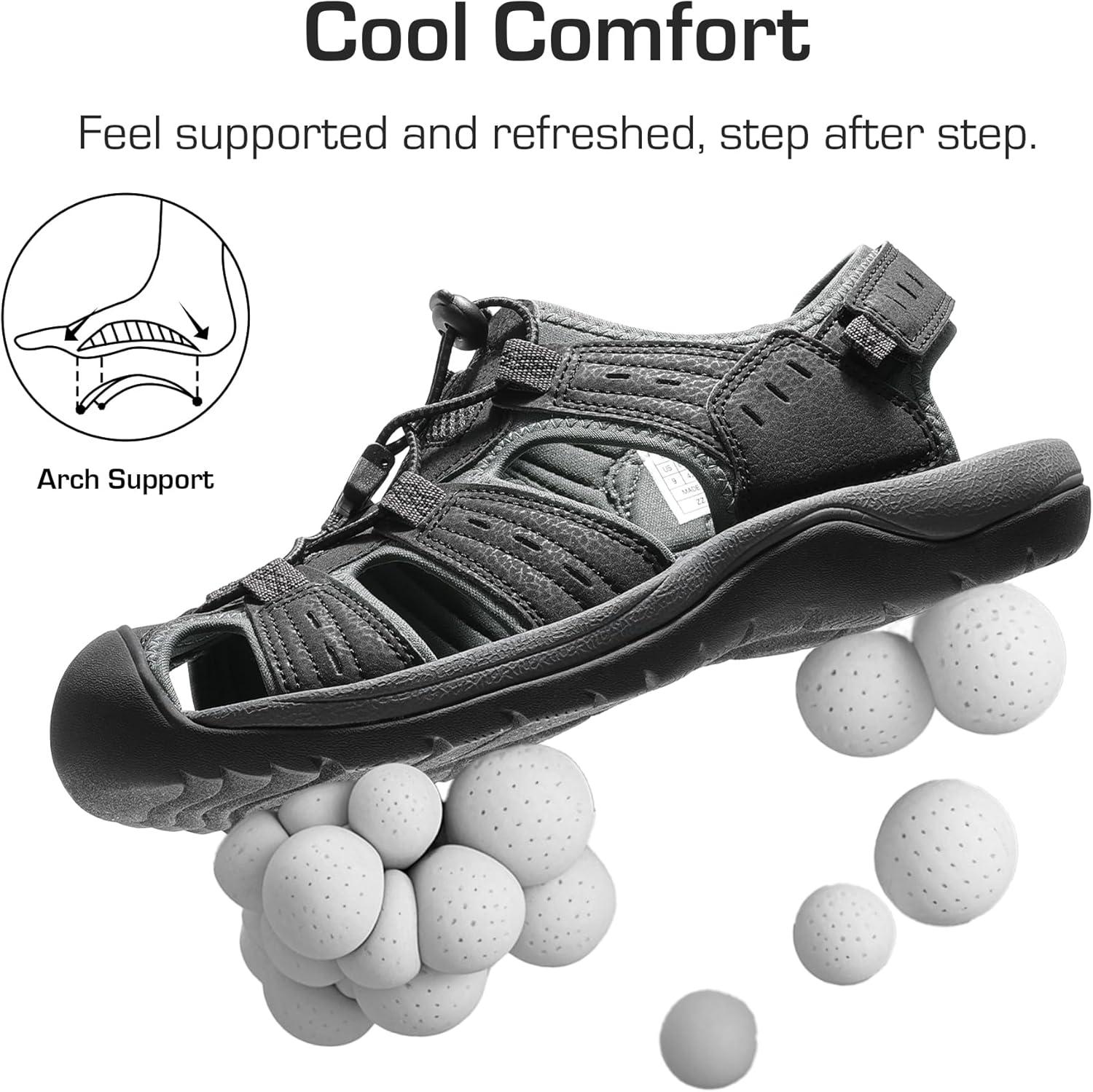 imageDREAM PAIRS Mens Support Sandals Athletic Outdoor QuickDry Mesh Closed Toe Lightweight Comfortable Water ShoesBlackDark Grey