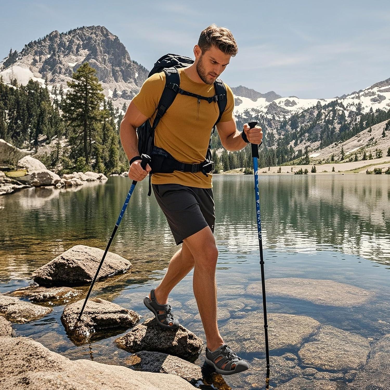 imageDREAM PAIRS Mens Support Sandals Athletic Outdoor QuickDry Mesh Closed Toe Lightweight Comfortable Water ShoesBlackDark Grey