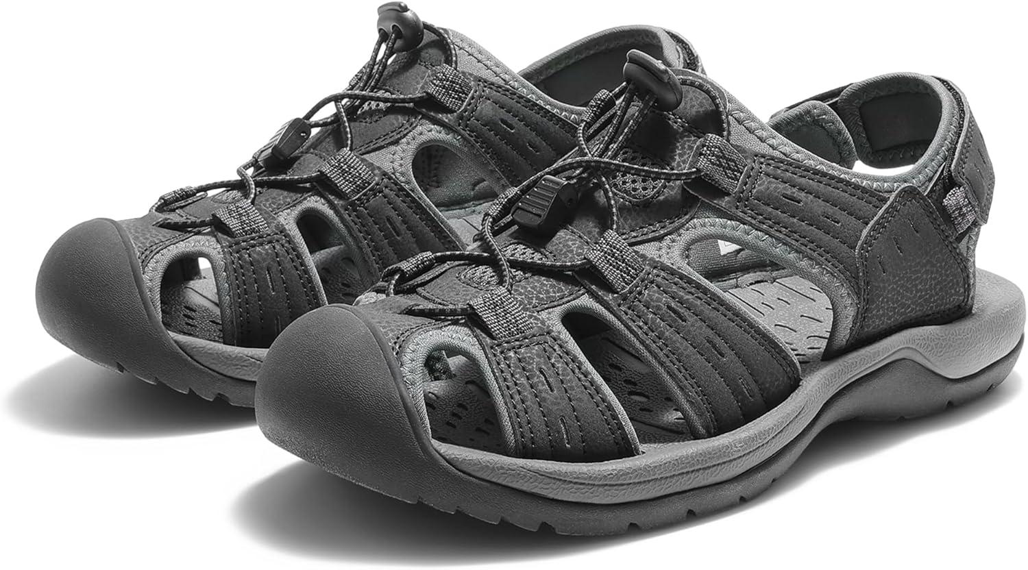 imageDREAM PAIRS Mens Support Sandals Athletic Outdoor QuickDry Mesh Closed Toe Lightweight Comfortable Water ShoesBlackDark Grey