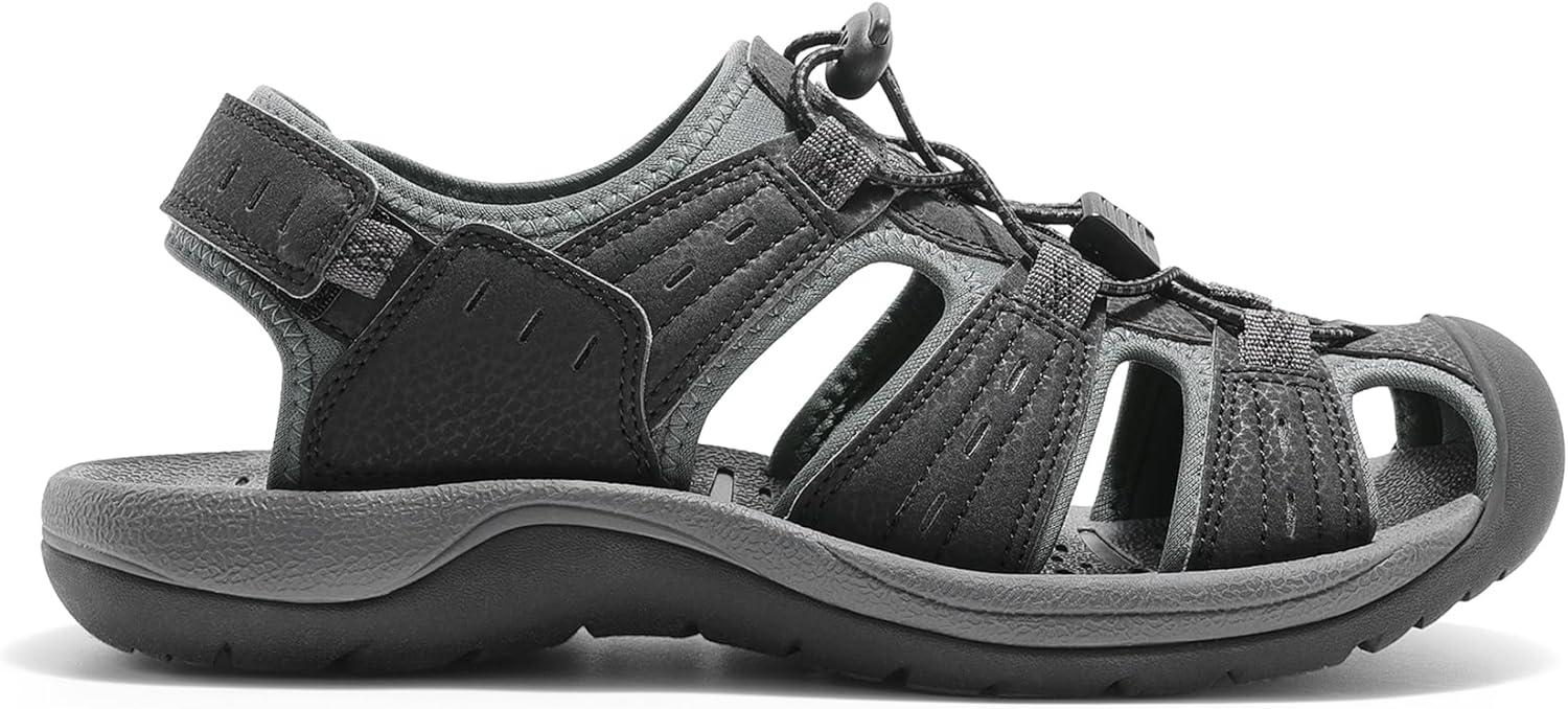 imageDREAM PAIRS Mens Support Sandals Athletic Outdoor QuickDry Mesh Closed Toe Lightweight Comfortable Water ShoesBlackDark Grey