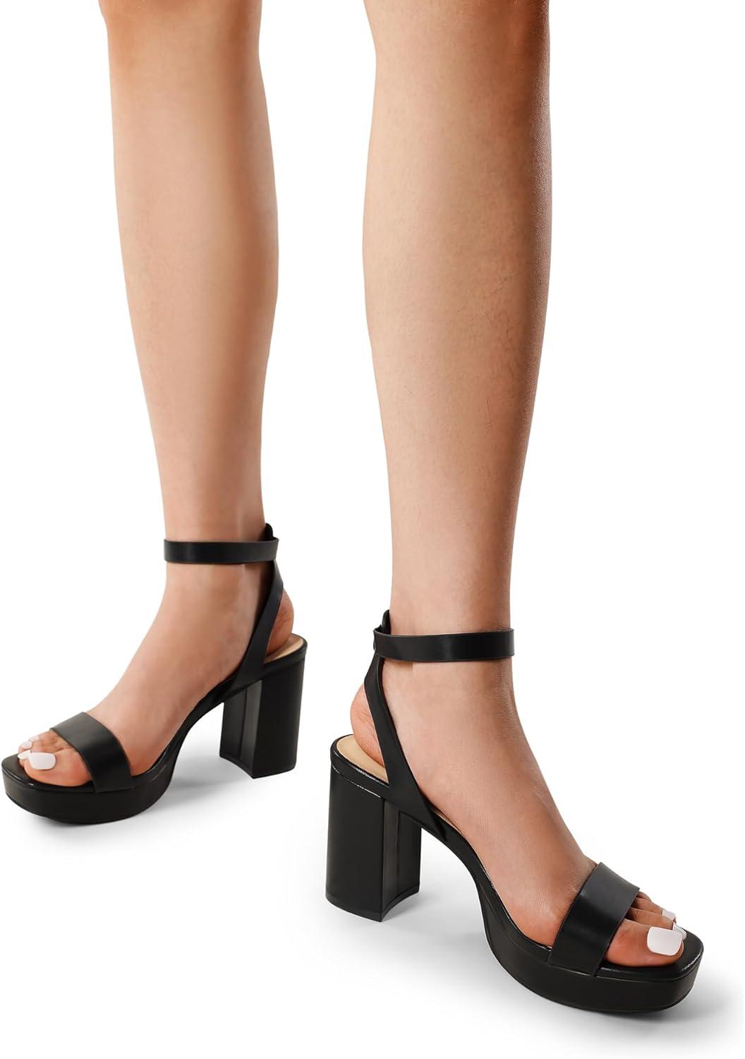 imageDREAM PAIRS Platform Heels for Women High Block Chunky Open Toe Ankle Strap Heels Fashion Wedding Party Evening Prom Dance Dress Pump Sandals ShoesBlackpu