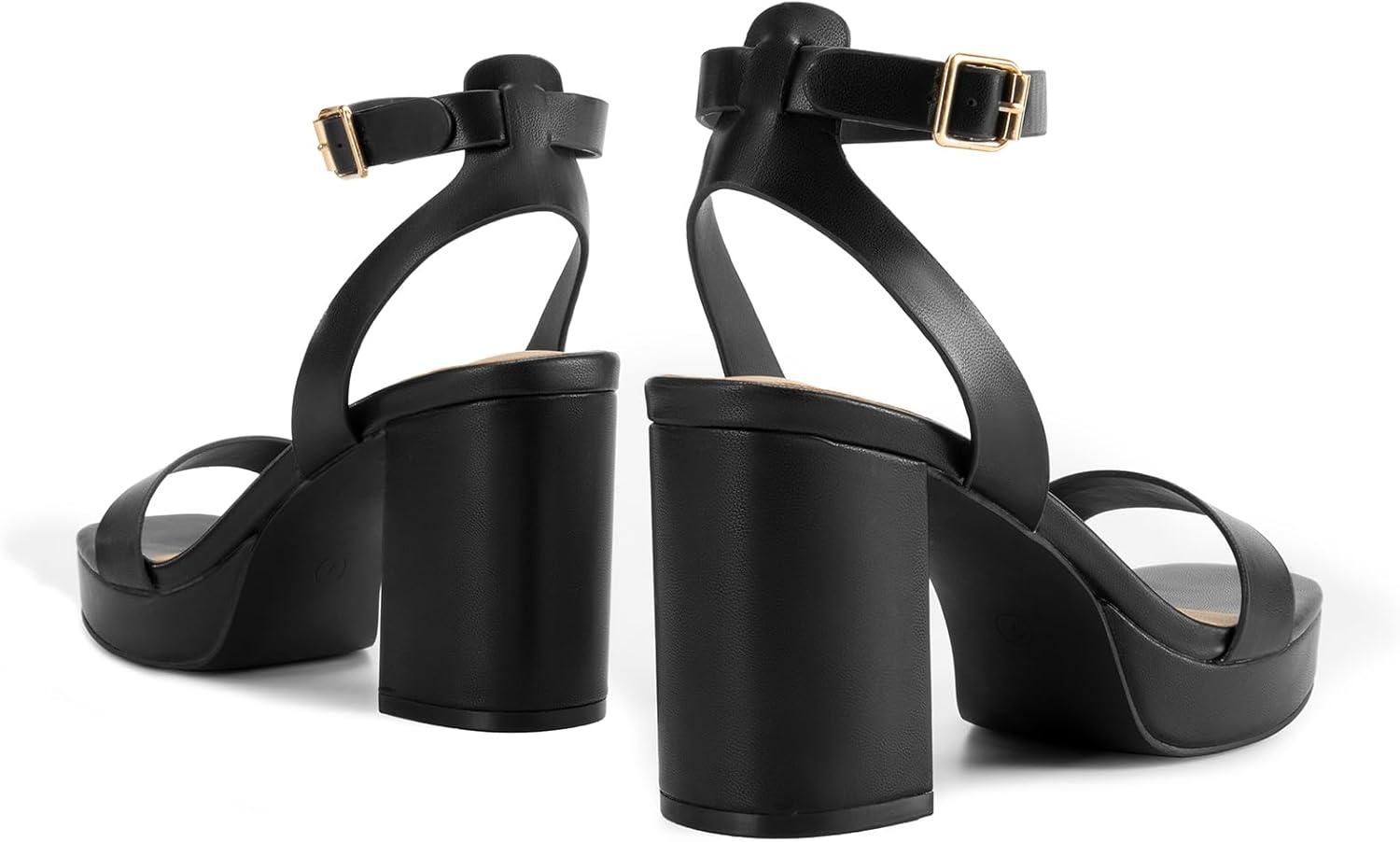 imageDREAM PAIRS Platform Heels for Women High Block Chunky Open Toe Ankle Strap Heels Fashion Wedding Party Evening Prom Dance Dress Pump Sandals ShoesBlackpu