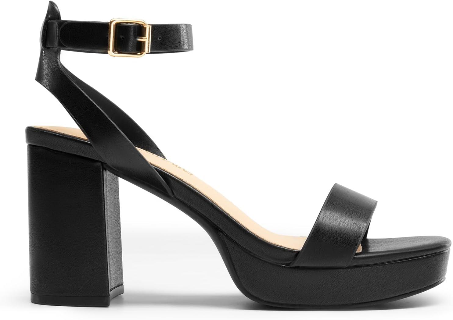 imageDREAM PAIRS Platform Heels for Women High Block Chunky Open Toe Ankle Strap Heels Fashion Wedding Party Evening Prom Dance Dress Pump Sandals ShoesBlackpu