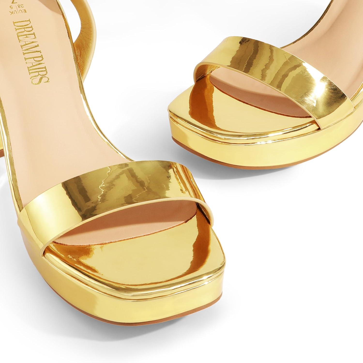 imageDREAM PAIRS Platform Heels for Women High Block Chunky Open Toe Ankle Strap Heels Fashion Wedding Party Evening Prom Dance Dress Pump Sandals ShoesGoldpat