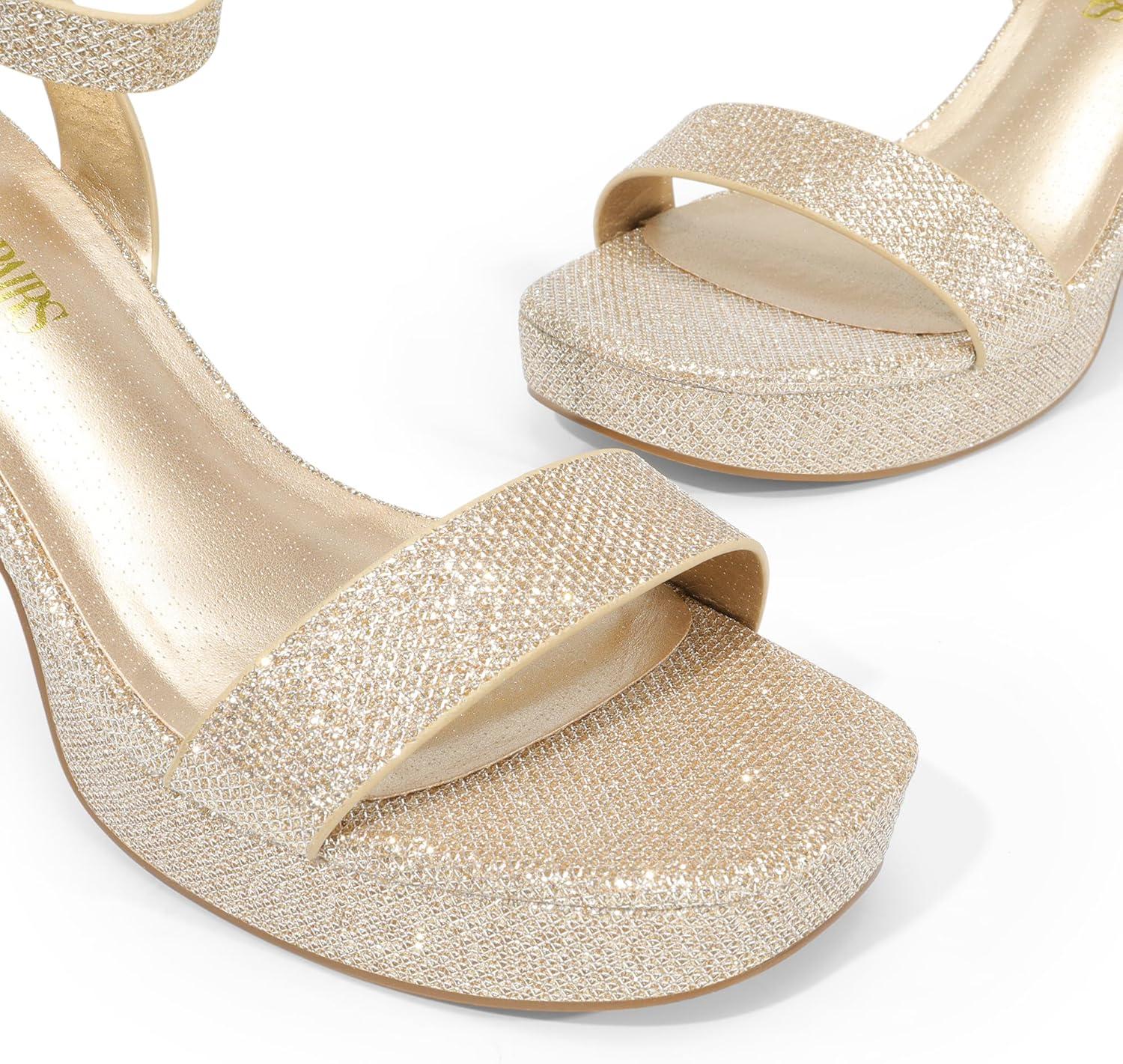 imageDREAM PAIRS Platform Heels for Women High Block Chunky Open Toe Ankle Strap Heels Fashion Wedding Party Evening Prom Dance Dress Pump Sandals ShoesGoldglitter