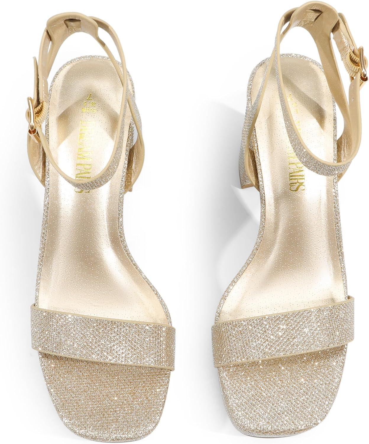 imageDREAM PAIRS Platform Heels for Women High Block Chunky Open Toe Ankle Strap Heels Fashion Wedding Party Evening Prom Dance Dress Pump Sandals ShoesGoldglitter