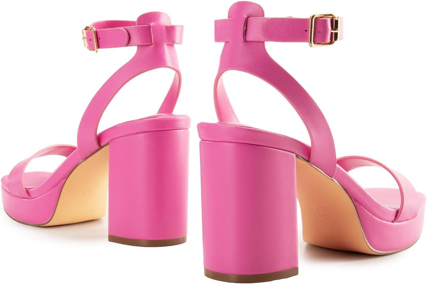 imageDREAM PAIRS Platform Heels for Women High Block Chunky Open Toe Ankle Strap Heels Fashion Wedding Party Evening Prom Dance Dress Pump Sandals ShoesHot Pinkpu