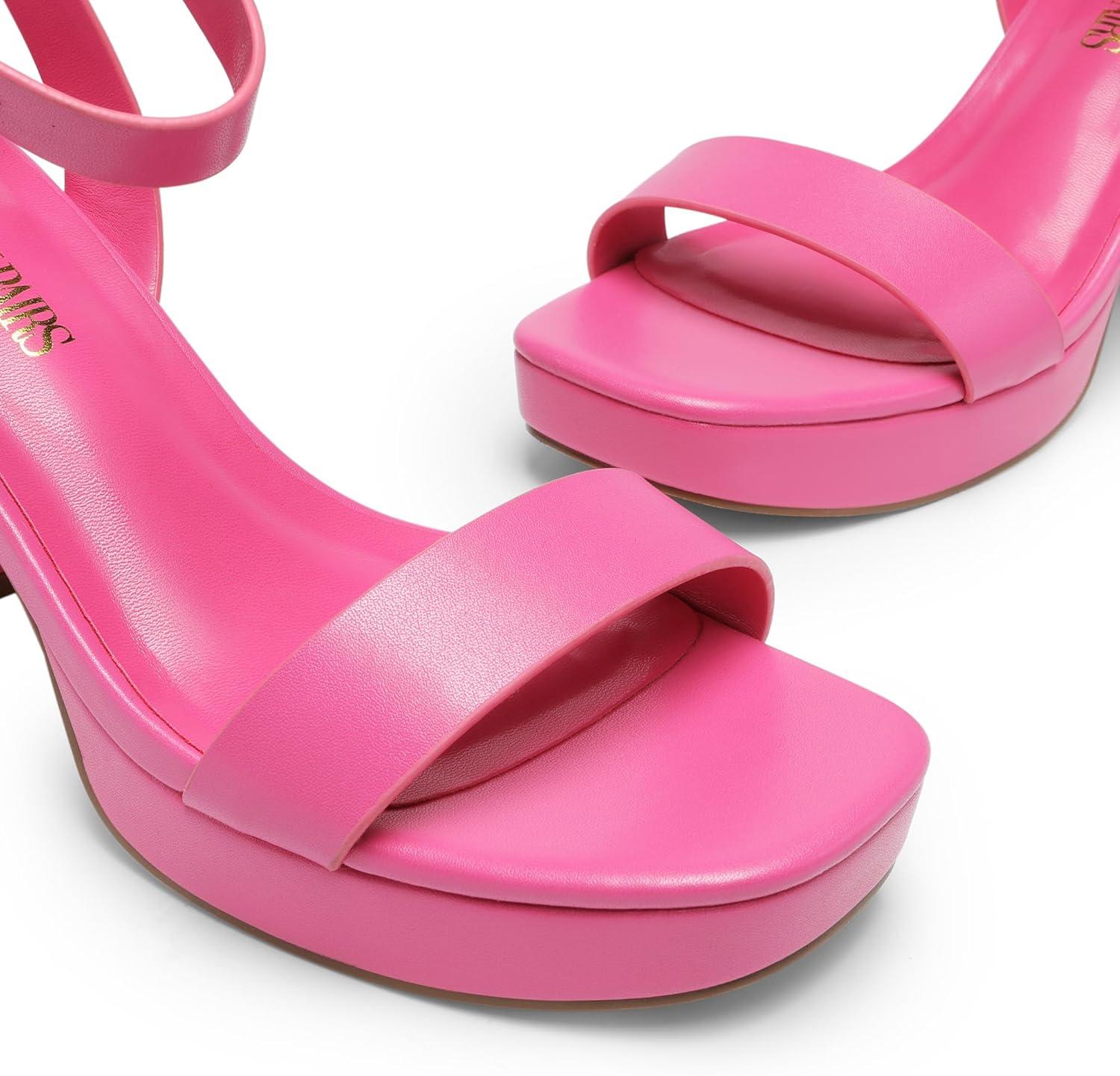 imageDREAM PAIRS Platform Heels for Women High Block Chunky Open Toe Ankle Strap Heels Fashion Wedding Party Evening Prom Dance Dress Pump Sandals ShoesHot Pinkpu