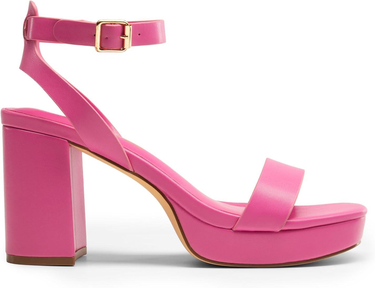 imageDREAM PAIRS Platform Heels for Women High Block Chunky Open Toe Ankle Strap Heels Fashion Wedding Party Evening Prom Dance Dress Pump Sandals ShoesHot Pinkpu