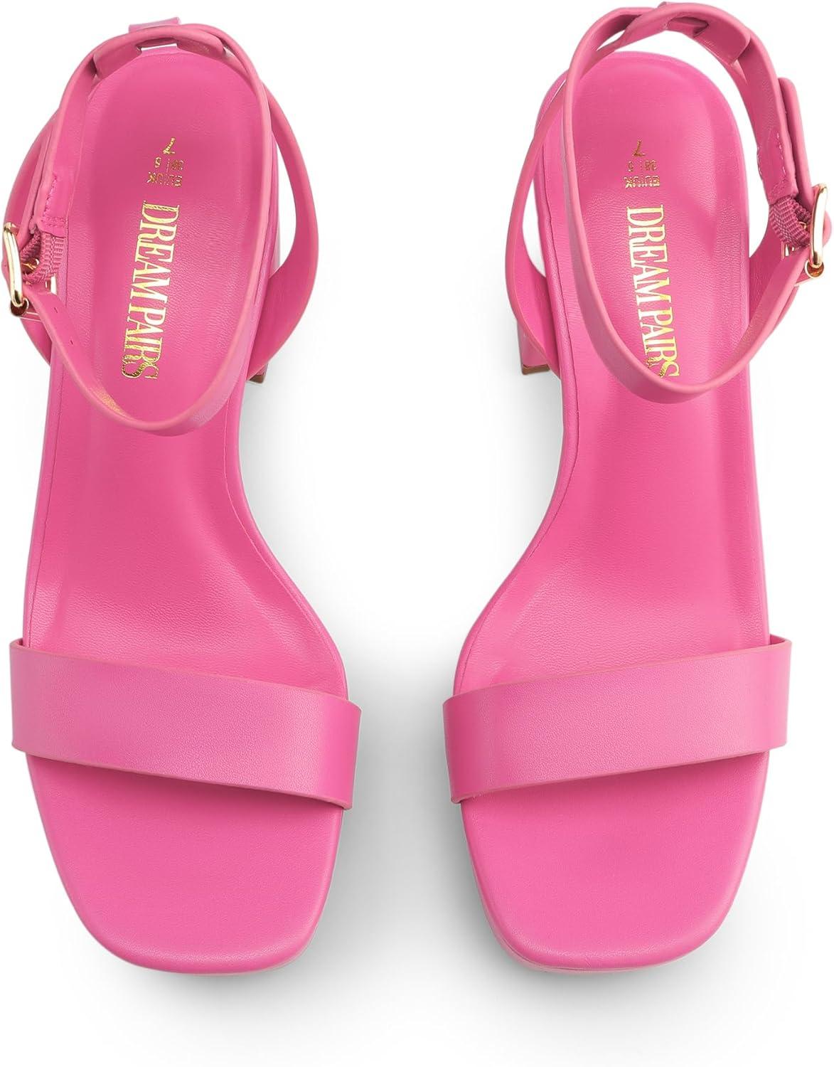 imageDREAM PAIRS Platform Heels for Women High Block Chunky Open Toe Ankle Strap Heels Fashion Wedding Party Evening Prom Dance Dress Pump Sandals ShoesHot Pinkpu