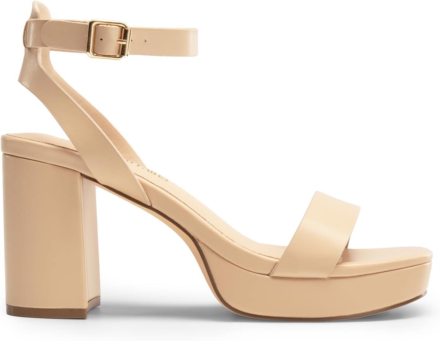 imageDREAM PAIRS Platform Heels for Women High Block Chunky Open Toe Ankle Strap Heels Fashion Wedding Party Evening Prom Dance Dress Pump Sandals ShoesNudepu