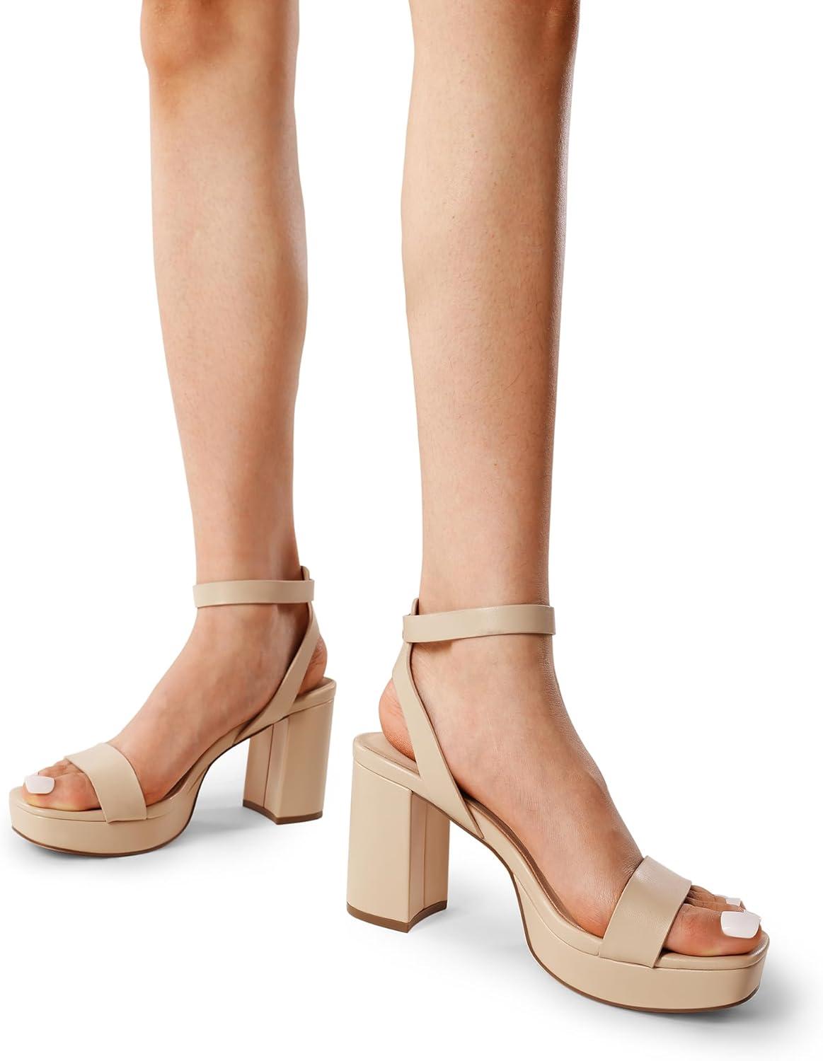 imageDREAM PAIRS Platform Heels for Women High Block Chunky Open Toe Ankle Strap Heels Fashion Wedding Party Evening Prom Dance Dress Pump Sandals ShoesNudepu