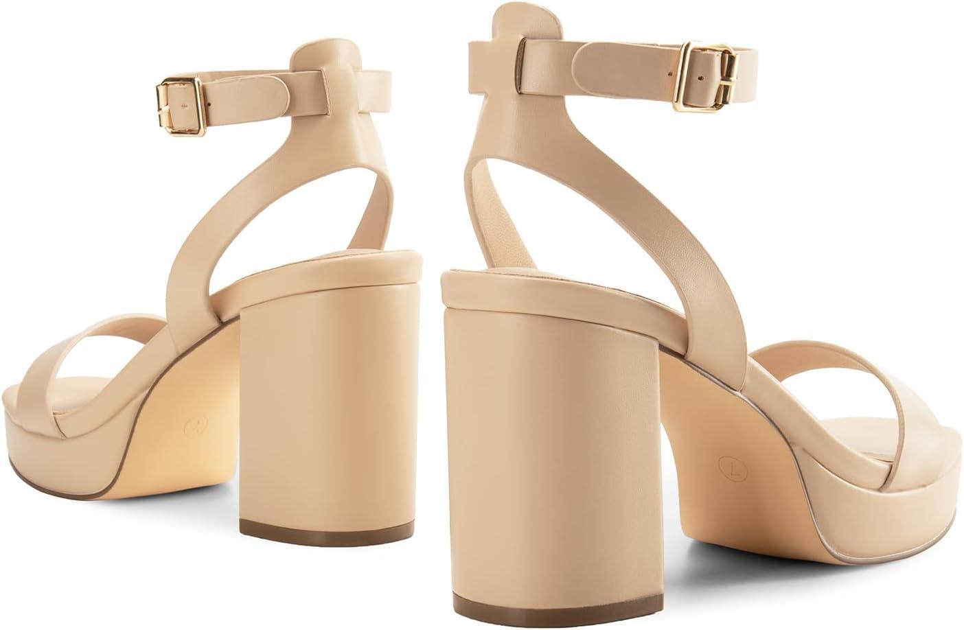 imageDREAM PAIRS Platform Heels for Women High Block Chunky Open Toe Ankle Strap Heels Fashion Wedding Party Evening Prom Dance Dress Pump Sandals ShoesNudepu