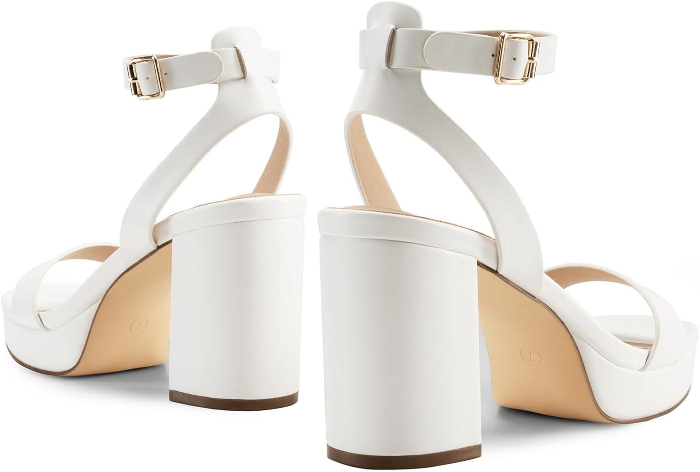 imageDREAM PAIRS Platform Heels for Women High Block Chunky Open Toe Ankle Strap Heels Fashion Wedding Party Evening Prom Dance Dress Pump Sandals ShoesWhitepu