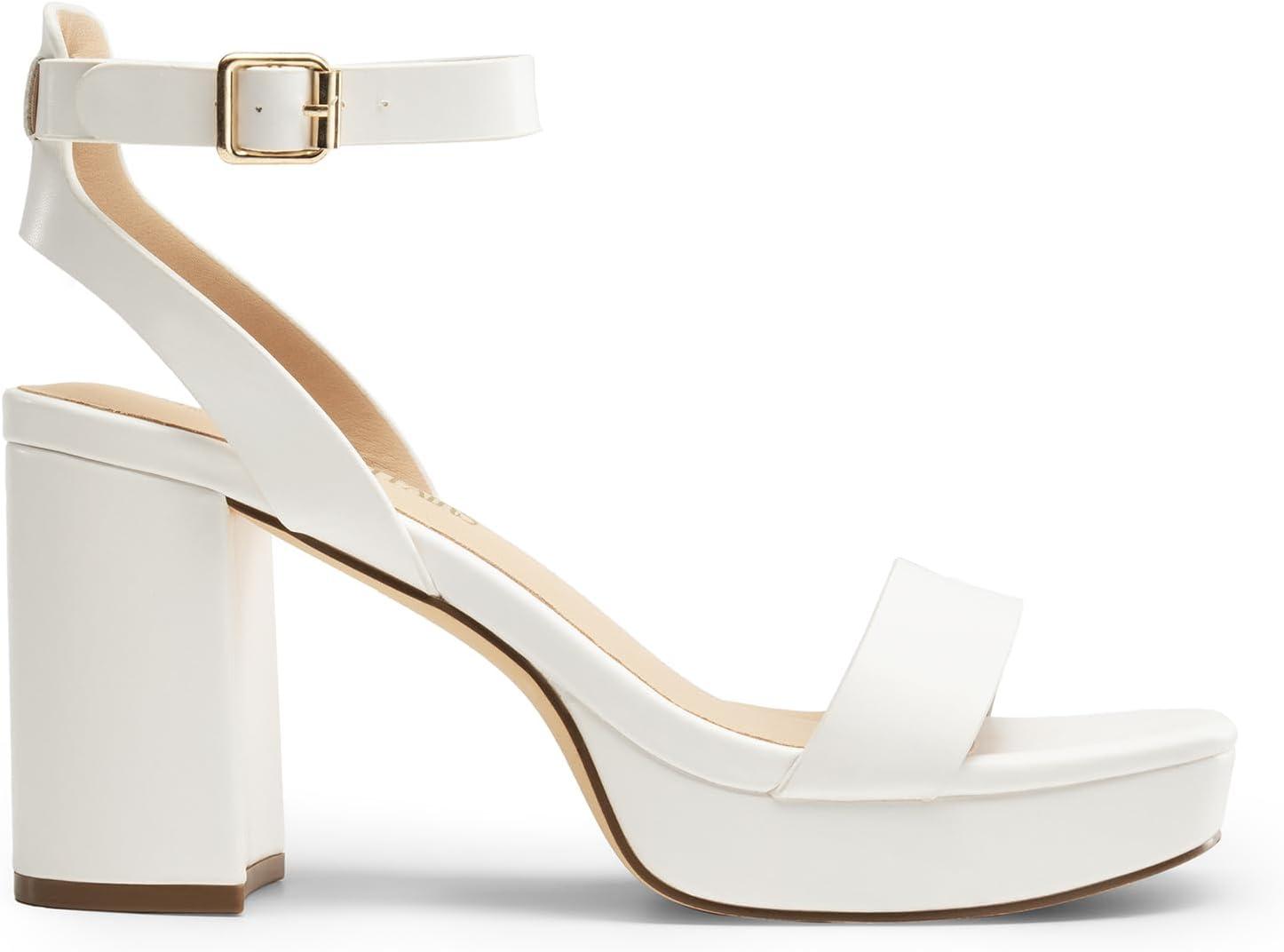 imageDREAM PAIRS Platform Heels for Women High Block Chunky Open Toe Ankle Strap Heels Fashion Wedding Party Evening Prom Dance Dress Pump Sandals ShoesWhitepu