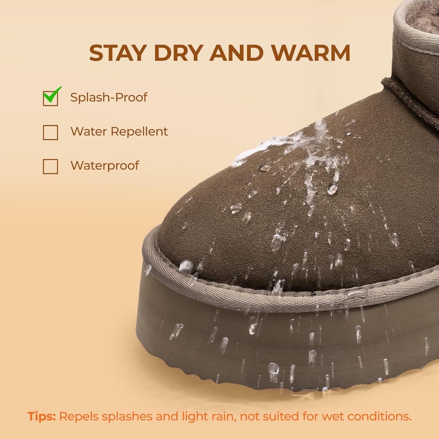 imageDREAM PAIRS Platform Mini Boots for Women Suede Genuine Leather Classic Winter Ankle Snow Boots with Memory Foam Insole Lightweight AntiSlip Outsole FuzzyClassicTaupe