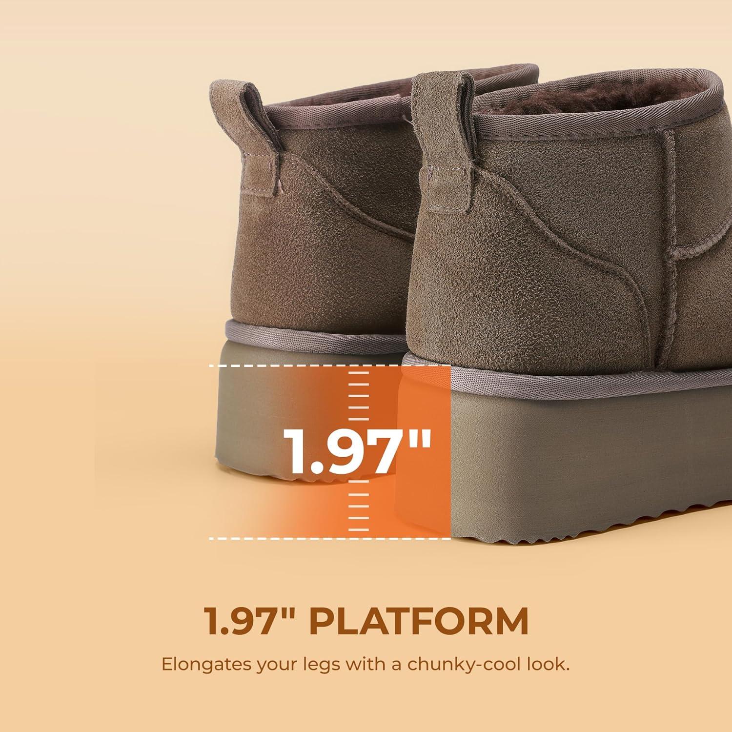 imageDREAM PAIRS Platform Mini Boots for Women Suede Genuine Leather Classic Winter Ankle Snow Boots with Memory Foam Insole Lightweight AntiSlip Outsole FuzzyClassicTaupe