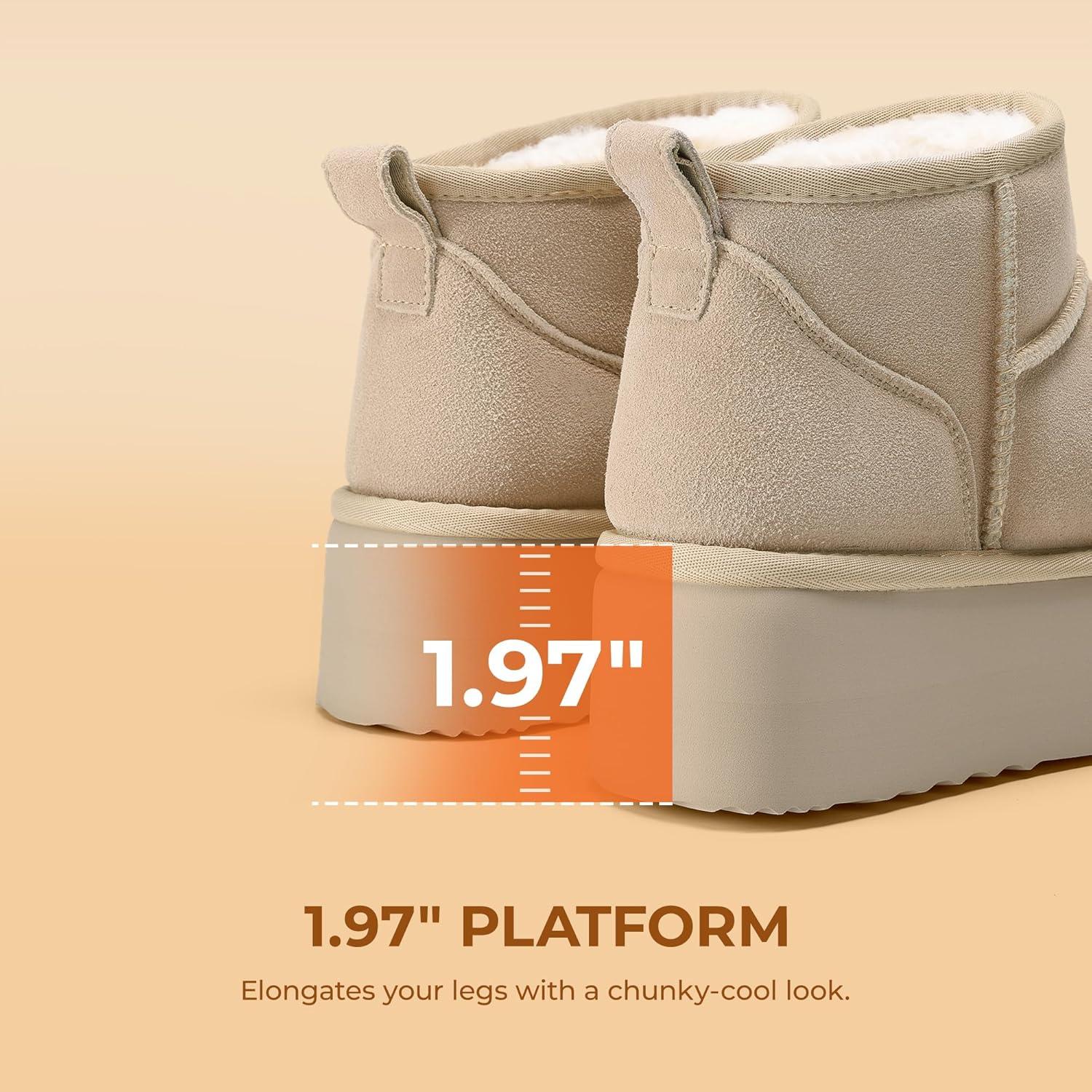 imageDREAM PAIRS Platform Mini Boots for Women Suede Genuine Leather Classic Winter Ankle Snow Boots with Memory Foam Insole Lightweight AntiSlip Outsole FuzzyClassicSand