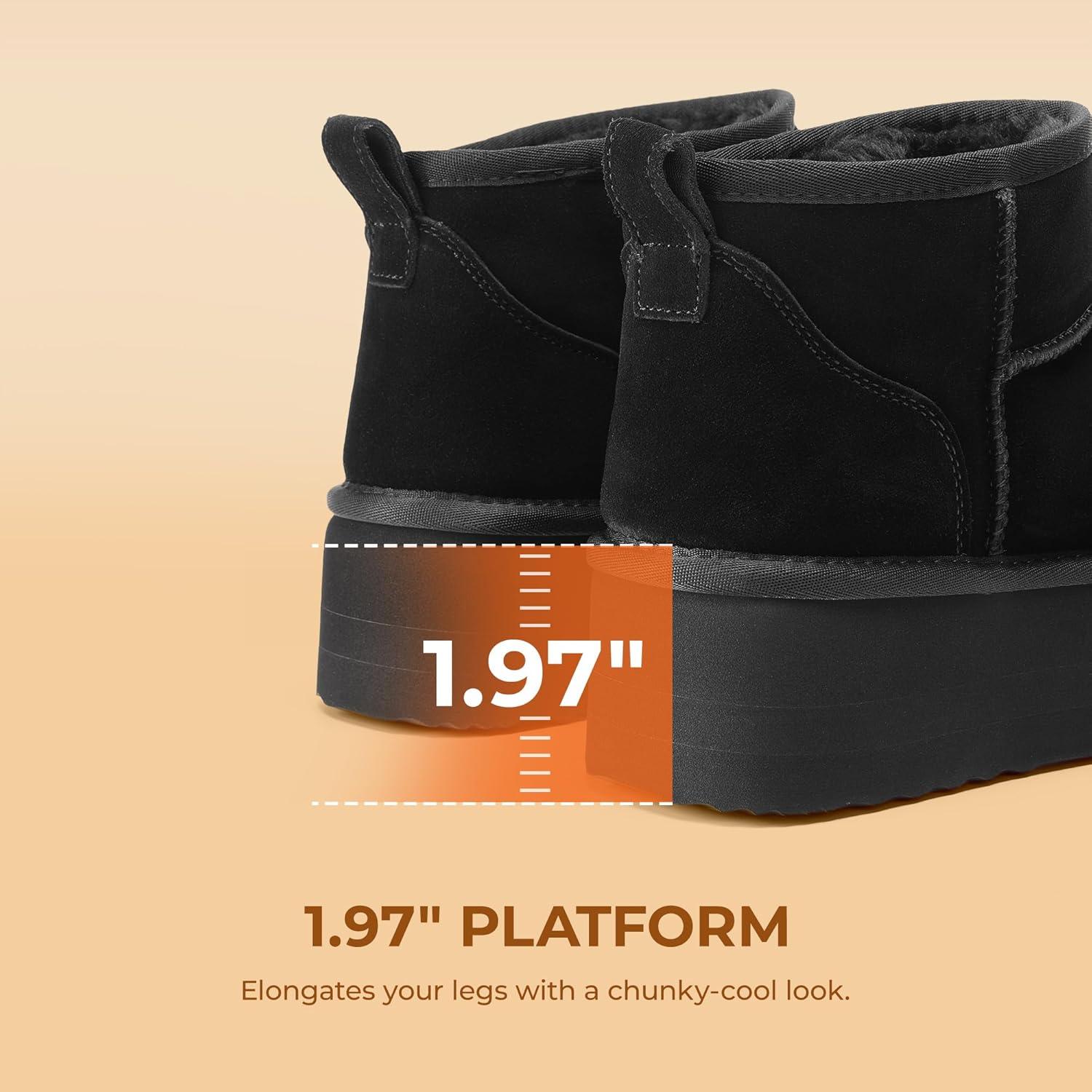 imageDREAM PAIRS Platform Mini Boots for Women Suede Genuine Leather Classic Winter Ankle Snow Boots with Memory Foam Insole Lightweight AntiSlip Outsole FuzzyClassicBlack