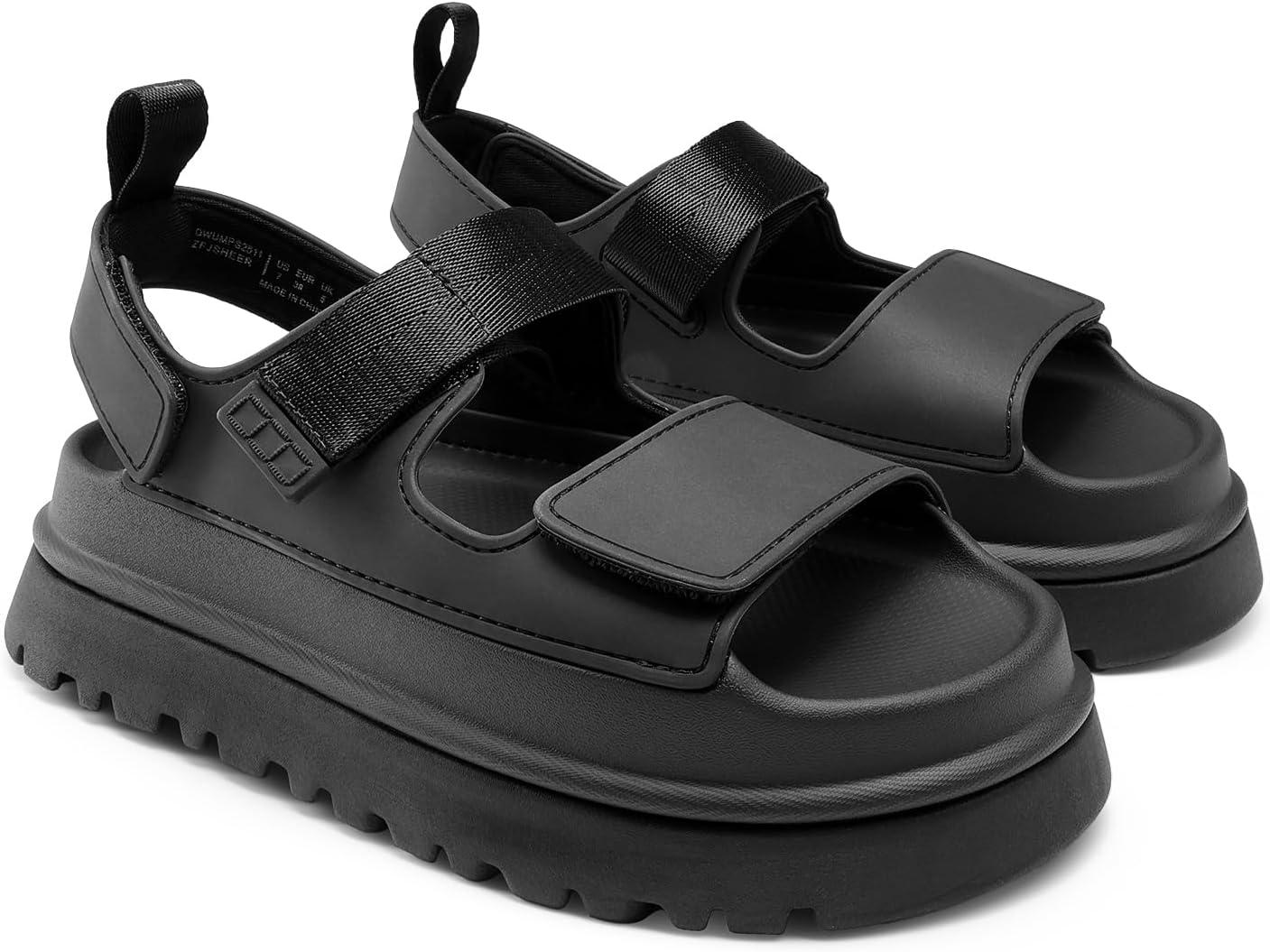 imageDREAM PAIRS Platform Sandals for Women Chunky Open Toe Dress Walking Comfortable Flat Sandals for SummerBlack