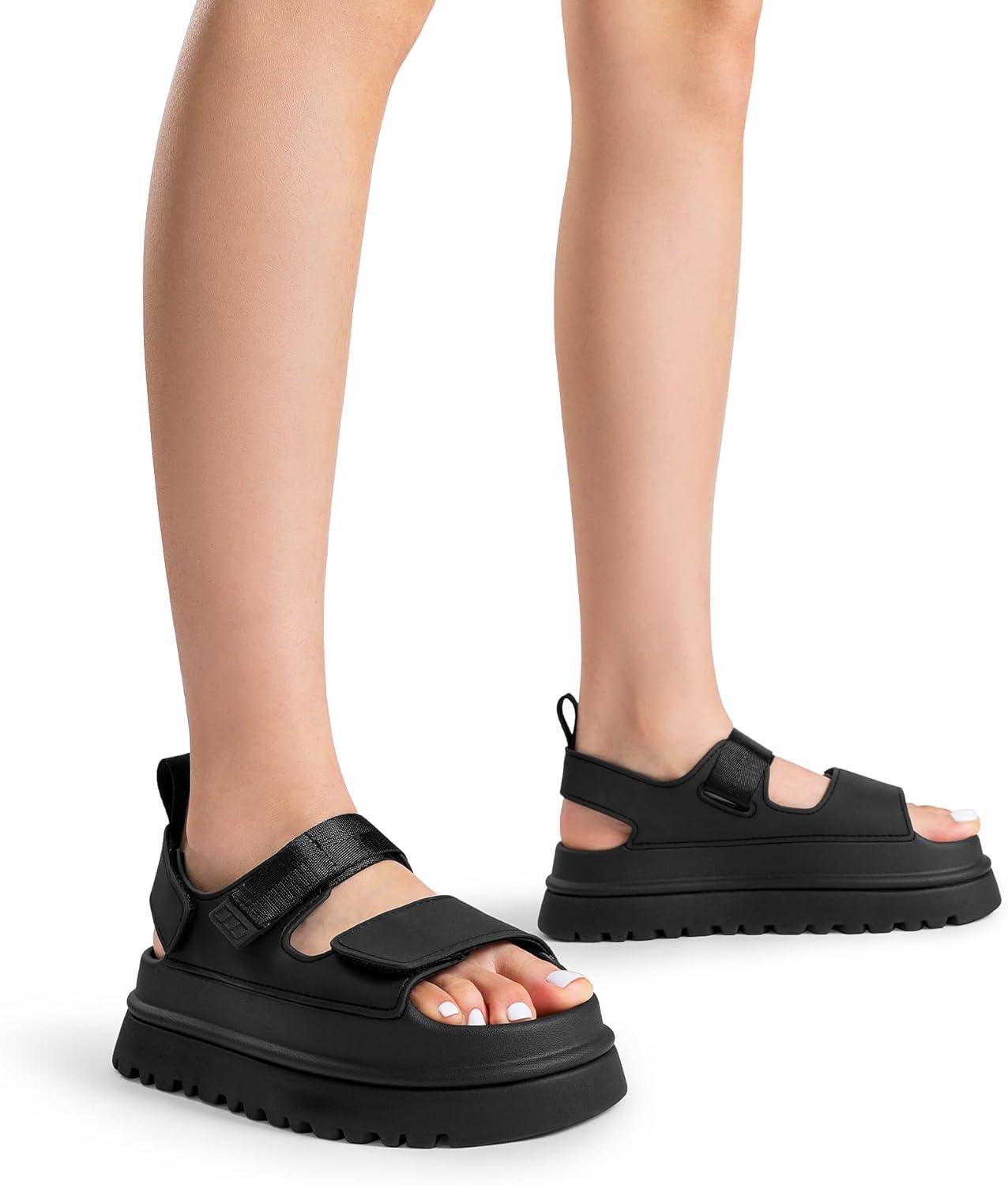 imageDREAM PAIRS Platform Sandals for Women Chunky Open Toe Dress Walking Comfortable Flat Sandals for SummerBlack