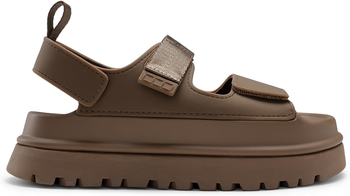 imageDREAM PAIRS Platform Sandals for Women Chunky Open Toe Dress Walking Comfortable Flat Sandals for SummerBrown