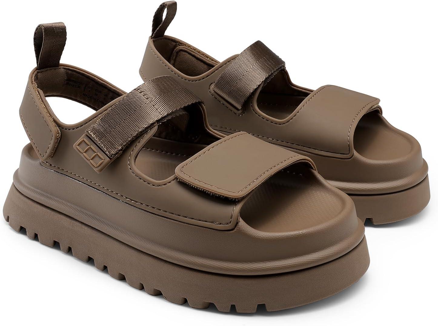 imageDREAM PAIRS Platform Sandals for Women Chunky Open Toe Dress Walking Comfortable Flat Sandals for SummerBrown