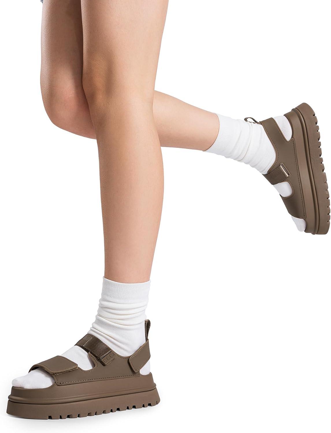 imageDREAM PAIRS Platform Sandals for Women Chunky Open Toe Dress Walking Comfortable Flat Sandals for SummerBrown