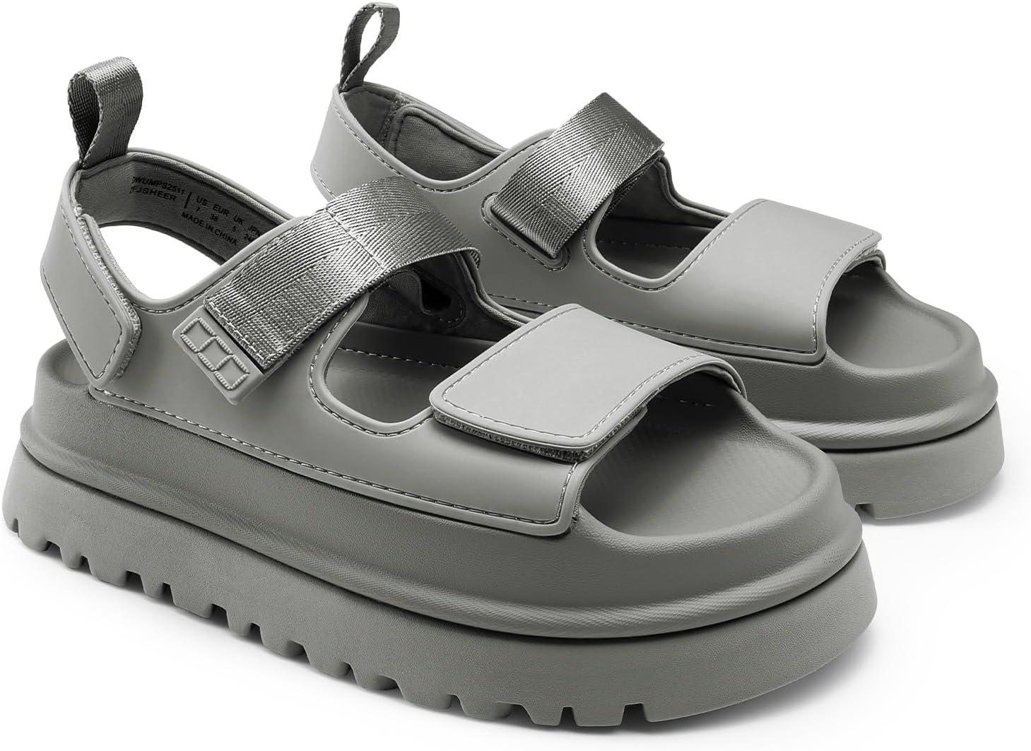 imageDREAM PAIRS Platform Sandals for Women Chunky Open Toe Dress Walking Comfortable Flat Sandals for SummerGrey