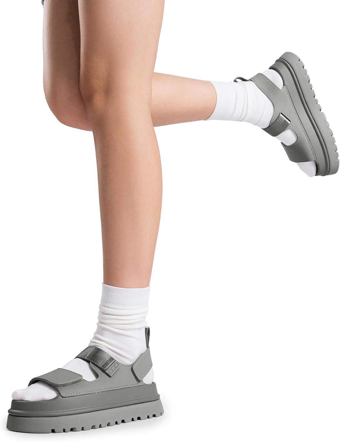 imageDREAM PAIRS Platform Sandals for Women Chunky Open Toe Dress Walking Comfortable Flat Sandals for SummerGrey