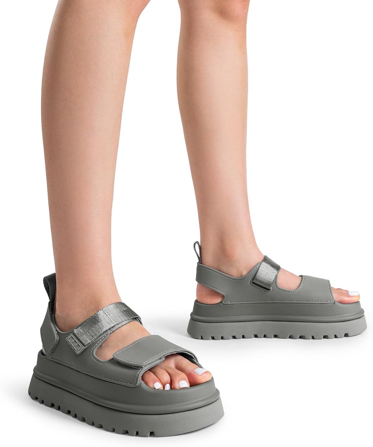 imageDREAM PAIRS Platform Sandals for Women Chunky Open Toe Dress Walking Comfortable Flat Sandals for SummerGrey