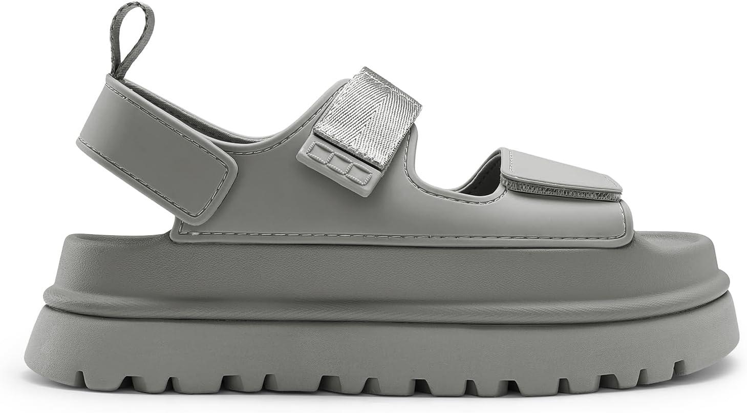 imageDREAM PAIRS Platform Sandals for Women Chunky Open Toe Dress Walking Comfortable Flat Sandals for SummerGrey