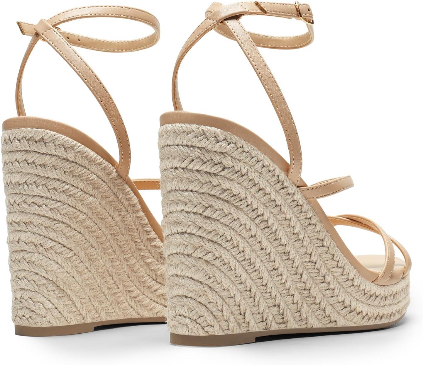 imageDREAM PAIRS Strappy Espadrille Platform Wedge Sandals for Women Dressy Summer Comfortable Open Toe Sandals with Cushioned Insole and Ankle Strap BuckleNude