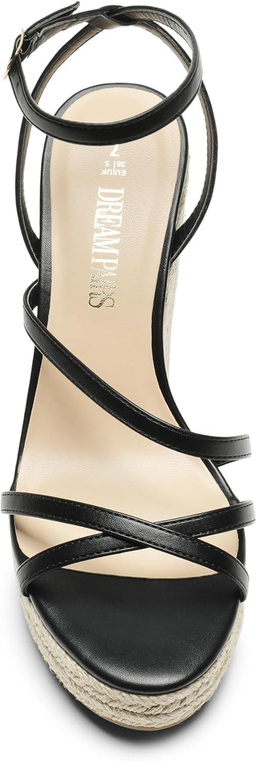 imageDREAM PAIRS Strappy Espadrille Platform Wedge Sandals for Women Dressy Summer Comfortable Open Toe Sandals with Cushioned Insole and Ankle Strap BuckleBlack