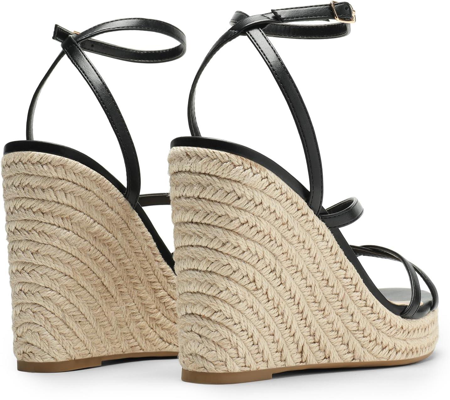 imageDREAM PAIRS Strappy Espadrille Platform Wedge Sandals for Women Dressy Summer Comfortable Open Toe Sandals with Cushioned Insole and Ankle Strap BuckleBlack